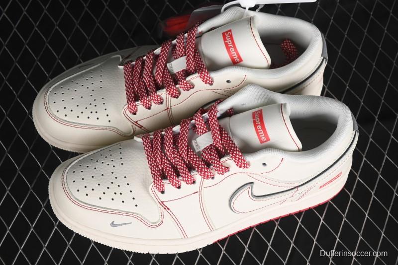 Nike Air Jordan 1 Low AJ1 Supreme Collaboration - Red Rabbit Retro Basketball Shoes - SJ9950-025