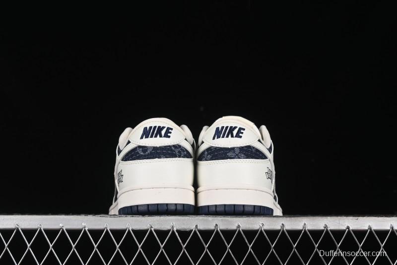Nike SB Dunk Low LV Collaboration - Light Blue Denim Print Anniversary High-End Custom Low-Top Casual Skate Shoes - XB3802-359