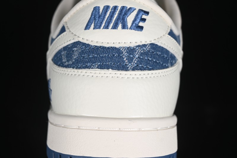 Nike SB Dunk Low LV Collaboration - Beige Blue Print Anniversary High-End Custom Low-Top Casual Skate Shoes - JH8310-954