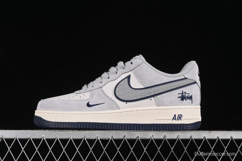Nike Air Force 1 '07 Low Stussy Collaboration - Grey Pigskin Blue Sole Low-Top Casual Sneakers - XZ3318-028