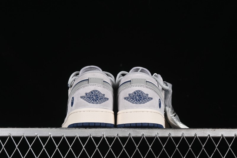 Nike Air Jordan 1 Low AJ1 Bape Collaboration - Grey Blue Retro Basketball Shoes with Custom Laces - SJ9950-019