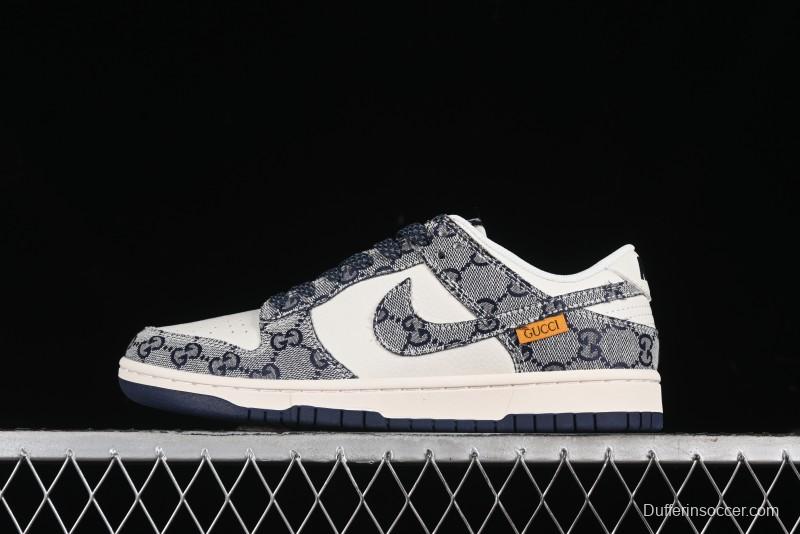 Nike SB Dunk Low Gucci Collaboration - Dark Blue Anniversary High-End Custom Low-Top Casual Skate Shoes - BB9676-313