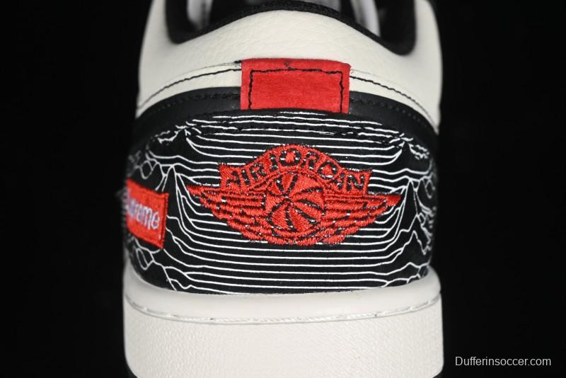 Nike Air Jordan 1 Low Supreme Collaboration - Black White Embossed Custom Retro Basketball Shoes DC2024-032