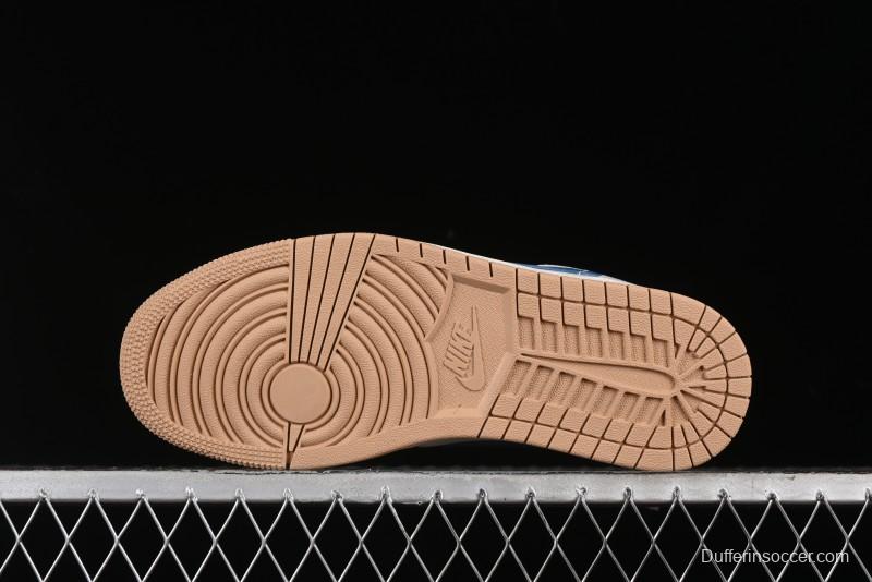 Nike Air Jordan 1 Low Supreme Collaboration - Retro Basketball Shoes in Blue and Gum Sole - SJ9950-022