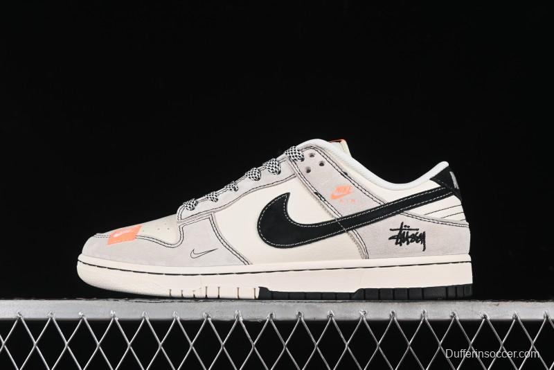 Nike SB Dunk Low Stussy Collaboration Patchwork Grey White Black Swoosh Anniversary Custom Low-Top Casual Skate Shoes - MM1089-022