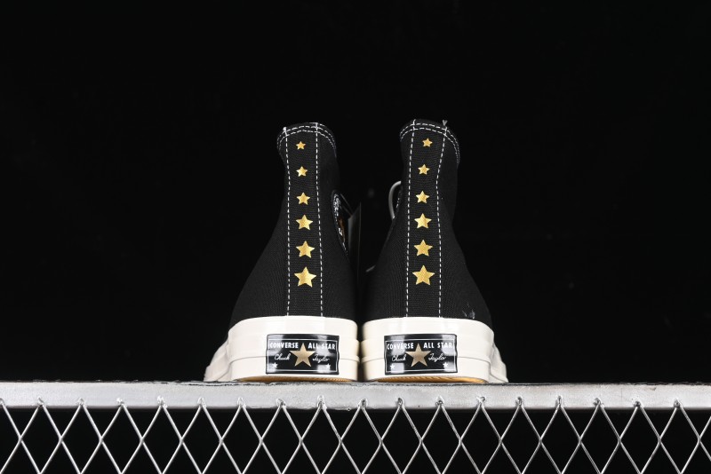Converse Chuck 1970s High-Top Sneakers with Gold Star Accents and Classic Black & White Design - A12462C