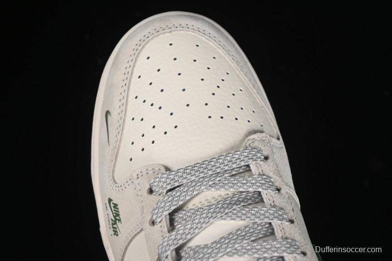 Nike SB Dunk Low Supreme x Stussy Triple Collaboration - Off White Green Swoosh Anniversary Custom Low-Top Casual Sneakers - SJ2068-303