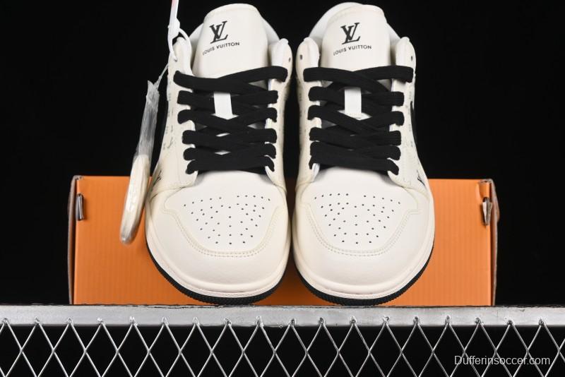 Nike Air Jordan 1 Low AJ1 LV Collaboration - Printed Dark Blue Swoosh High-End Custom Retro Basketball Shoes - WG8850-009