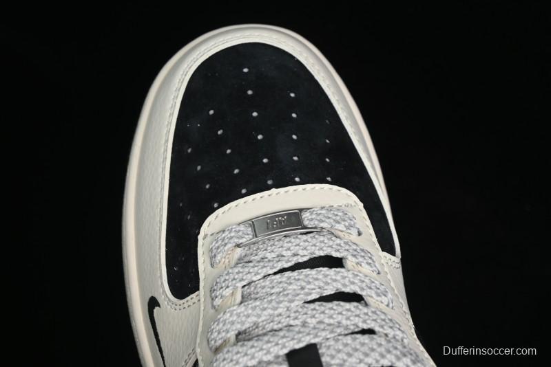 Nike Air Force 1 '07 Low Stussy Collaboration - Black Sail Silver Swoosh Casual Sneakers - XZ6188-729