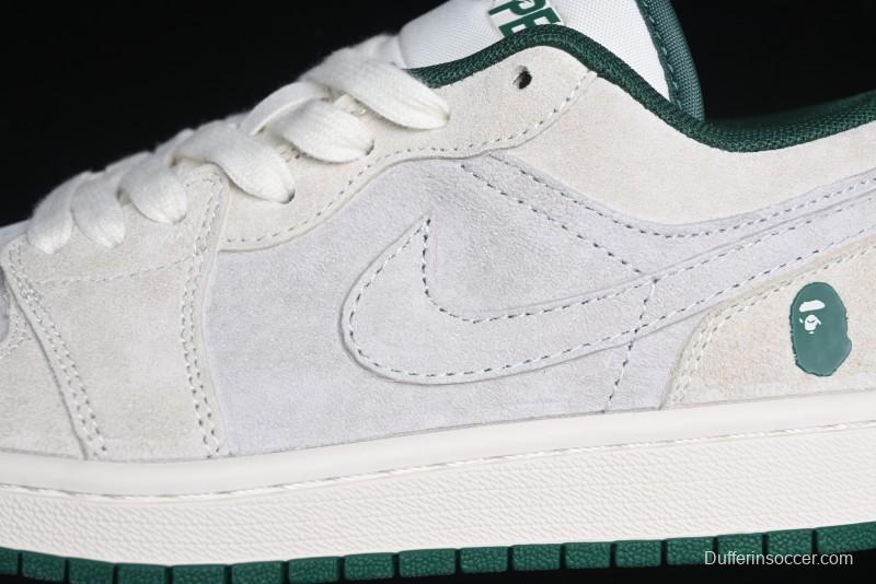 Nike Air Jordan 1 Low AJ1 Bape Collaboration - Full Pig Eight Green Grey Retro Basketball Shoes - DM9188-009