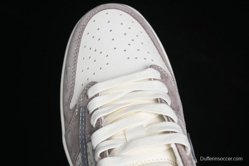 Nike Travis Scott x Fragment Design x Air Jordan 1 Low OG SP AJ1 OF Collaboration - Latte Grey Low Top Casual Sneakers - SJ2068-109