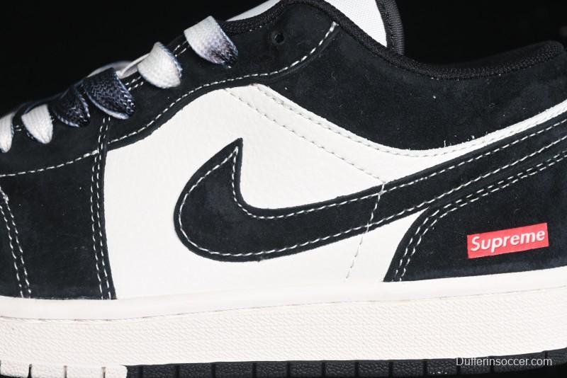 Nike Air Jordan 1 Low AJ1 Supreme Collaboration - Black White Two-Tone Retro Basketball Shoes - SJ9950-021