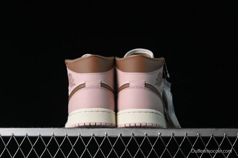 Nike Air Jordan 1 Mid AJ1 Basketball Shoes in Khaki Pink - BQ6472-620
