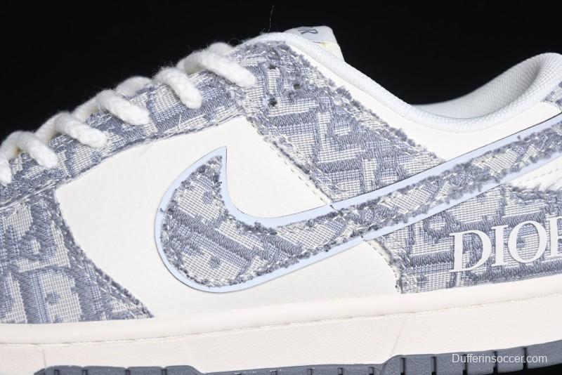 Nike SB Dunk Low Dior Collaboration - Woven Grey Check Anniversary High-End Custom Low-Top Casual Skate Shoes - YX5066-247