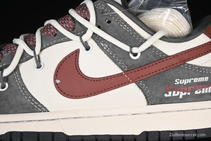 Nike SB Dunk Low Supreme Collaboration - Grey White Red Anniversary Customized Low-Top Casual Sneakers - XS1186-102