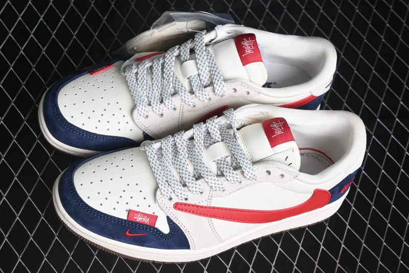 Nike Travis Scott x Fragment Design x Air Jordan 1 Low OG SP AJ1 Retro Sneakers with Reverse Swoosh - SJ2068-135