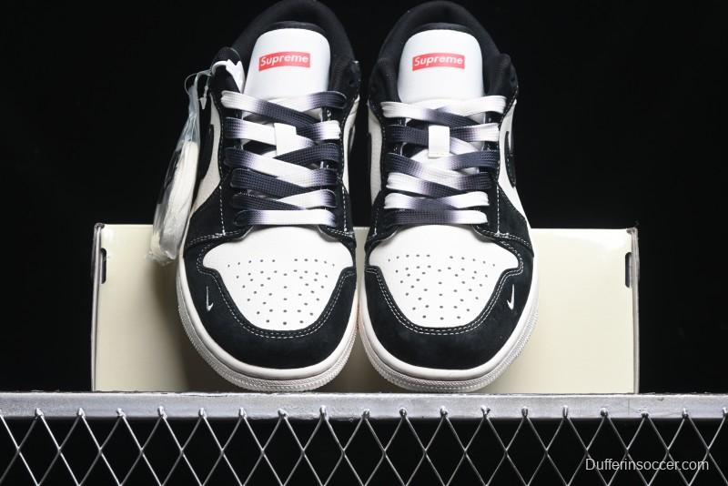 Nike Air Jordan 1 Low AJ1 Supreme Collaboration - Black White Two-Tone Retro Basketball Shoes - SJ9950-021