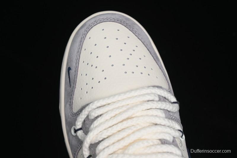 Nike SB Dunk Low Stussy Collaboration - Navy Blue Embroidery Swoosh Anniversary Custom Low-Top Casual Sneakers - SJ2068-296