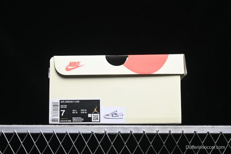 Nike Air Jordan 1 Low Stussy Collaboration - Grey Pigskin Black Base Retro Basketball Shoes - XX3318-968