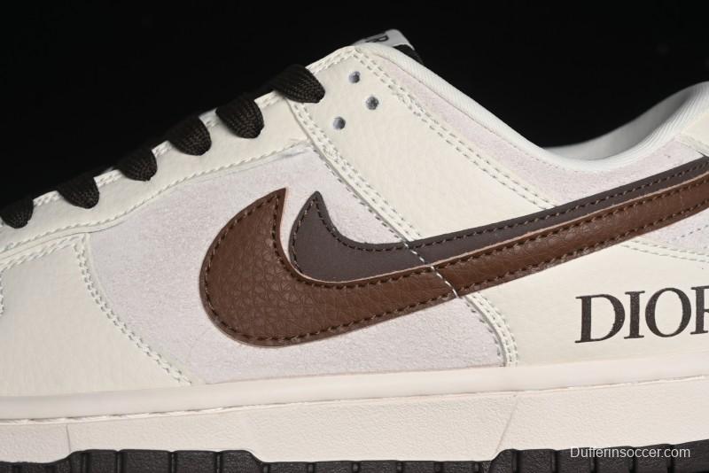 Nike SB Dunk Low Dior Collection - Beige Brown Swoosh Anniversary Custom Low-Top Casual Skate Shoes - XD6188-046
