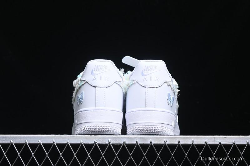 Nike Air Force 1 '07 Low Casual Sneakers with Valentines Day Theme and Blue Bow Detail - CH9999-223