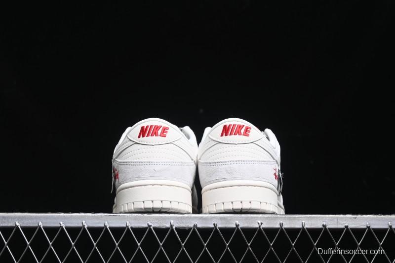 Nike SB Dunk Low Stussy Collaboration - Patchwork Grey White Swoosh Anniversary Custom Low-Top Casual Sneakers - YX5066-218