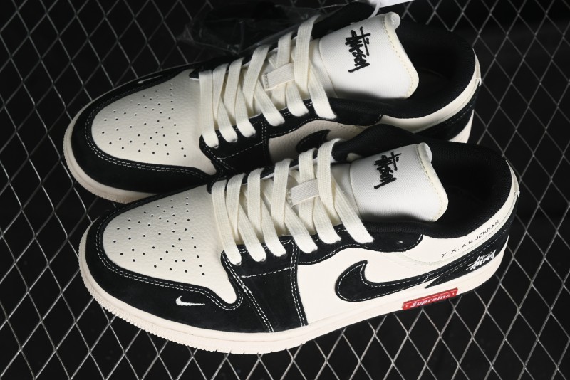 Nike Air Jordan 1 Low AJ1 Stussy Collaboration - Black White Red Label Retro Basketball Shoes - SJ9950-033