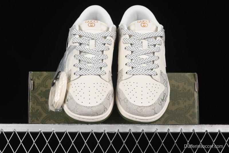 Nike SB Dunk Low Gucci Collaboration - Smoke Green Anniversary High-End Custom Low-Top Casual Skate Shoes - XX2025-389