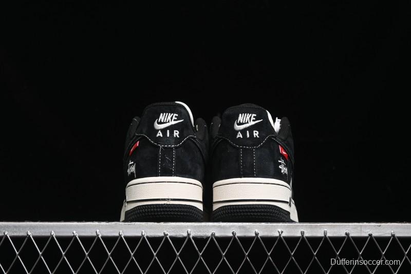 Nike Air Force 1 '07 Low Stussy Collaboration - Black/Red Label Low-Top Casual Sneakers - SJ6698-008