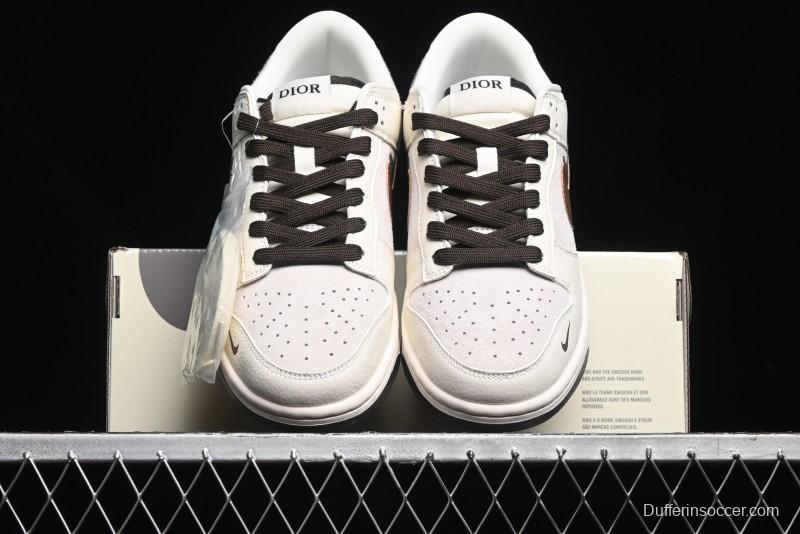 Nike SB Dunk Low Dior Collection - Beige Brown Swoosh Anniversary Custom Low-Top Casual Skate Shoes - XD6188-046