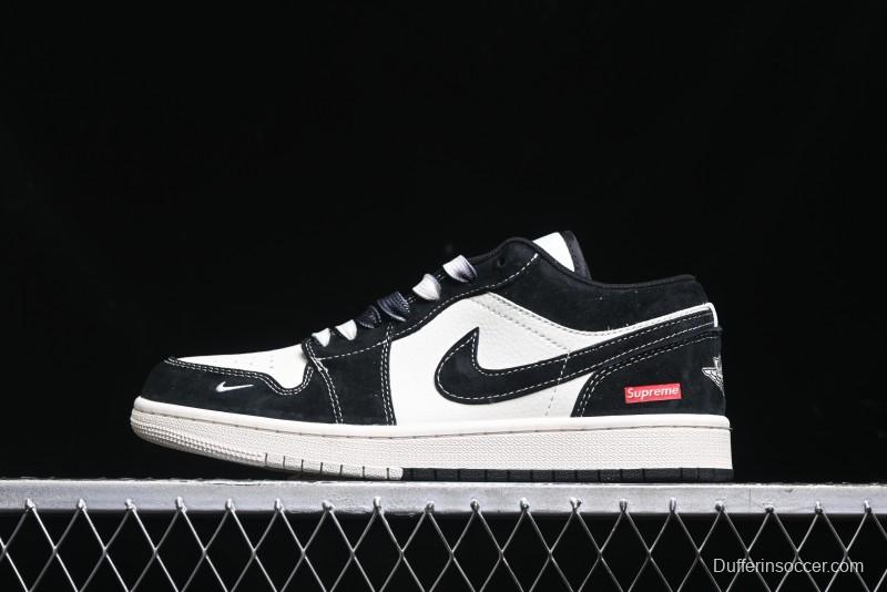 Nike Air Jordan 1 Low AJ1 Supreme Collaboration - Black White Two-Tone Retro Basketball Shoes - SJ9950-021