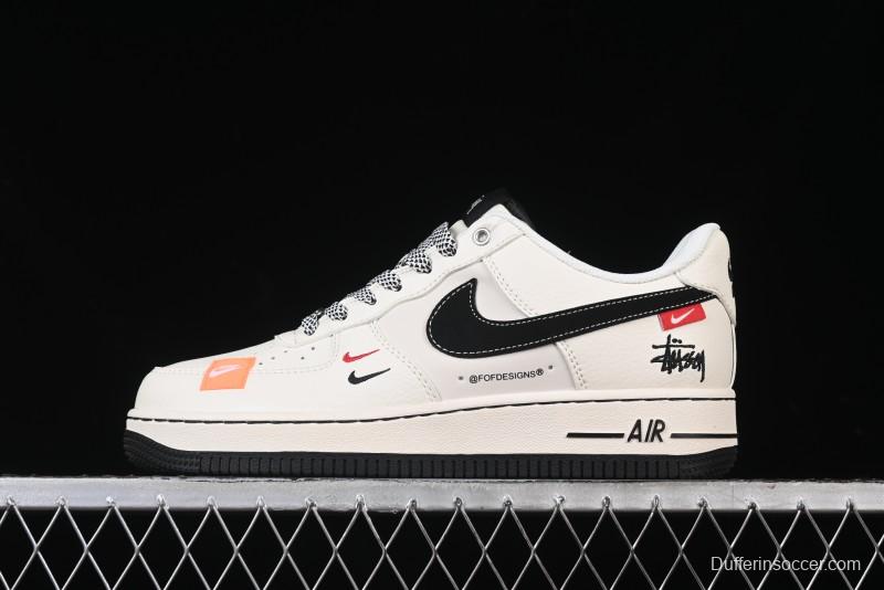 Nike Air Force 1 '07 Low Stussy Collaboration - Black Woven Label Low-Top Casual Sneakers - SJ6698-011