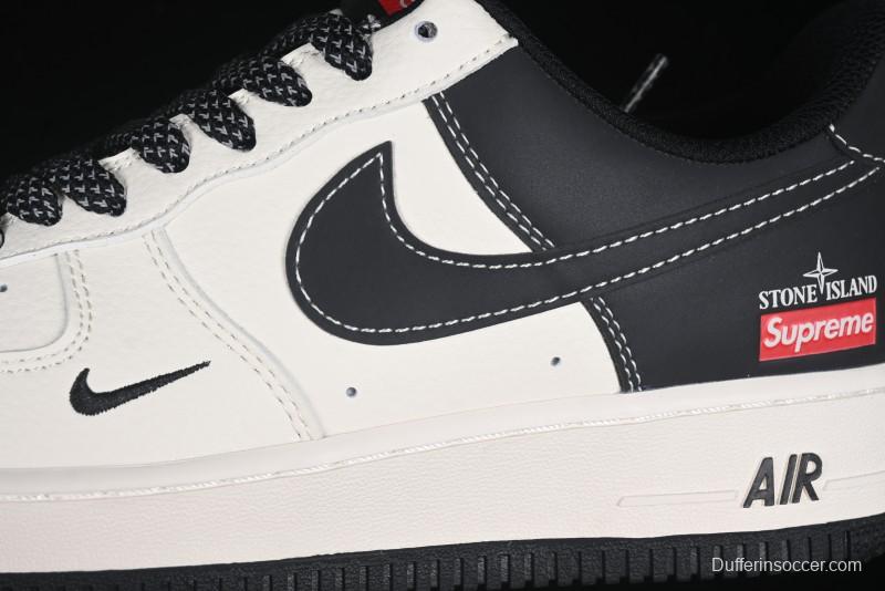 Nike Air Force 1 '07 Low Stone Island x Supreme Collaboration Beige Black Patchwork Low-Top Casual Sneakers - HH7518-042
