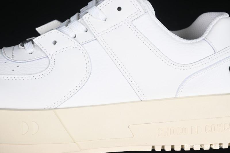 Choco Concert Leather Round Square Asymmetrical Fashion Sneakers White - AJE5