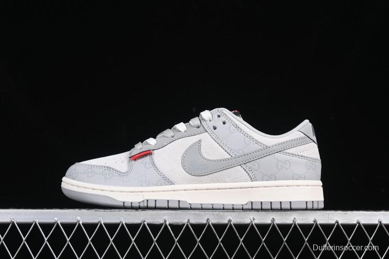 Nike SB Dunk Low Gucci Collaboration Dark Pattern Grey Swoosh Anniversary Custom Low-Top Casual Skate Shoes - DM6868-013