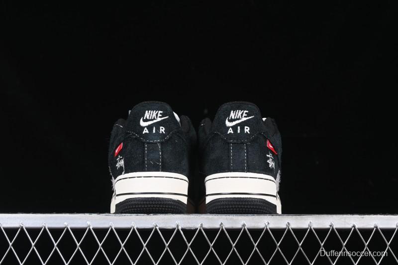 Nike Air Force 1 '07 Low Stussy Collaboration Black Grey Outsole Low-Top Casual Sneakers - SJ6698-017