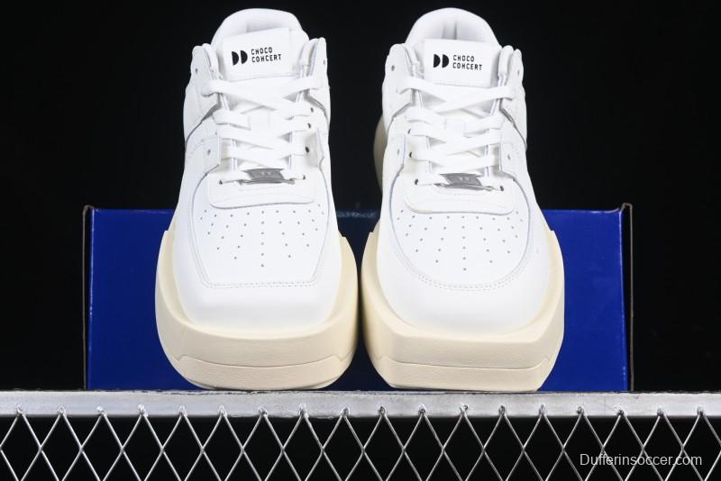 Choco Concert Leather Round Square Asymmetrical Fashion Sneakers White - AJE5