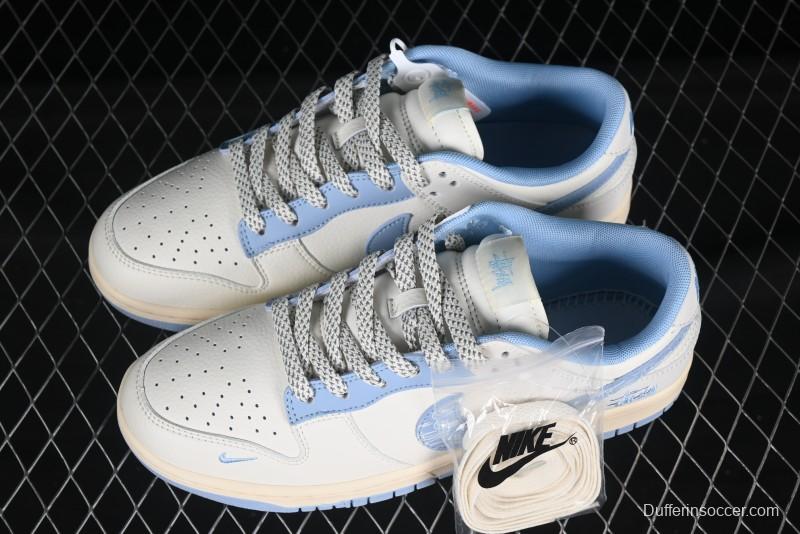 Nike SB Dunk Low Stussy Collaboration Light Blue Shadow Swoosh Anniversary Custom Low-Top Casual Skate Shoes - XS6089-503