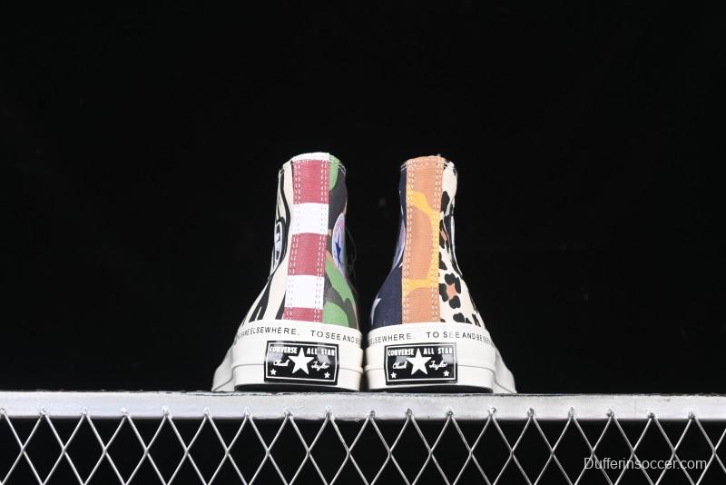 Converse x Brain Dead High Top Casual Sneakers with Mismatched Camouflage Design - A12219C