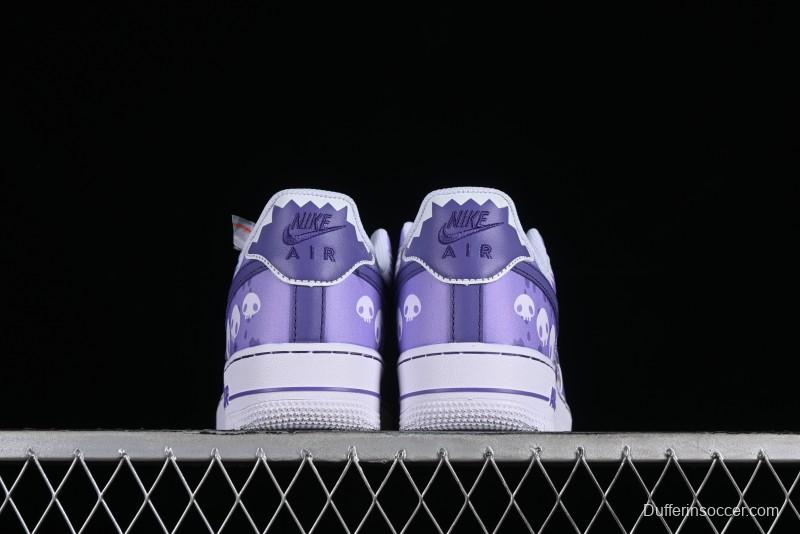 Nike Air Force 1 Low Witch Collaboration Custom Leather Sneakers with Gradient White-Purple and Skull Design - CW2288-111