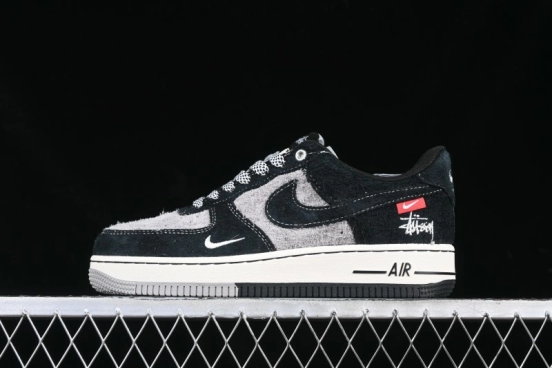 Nike Air Force 1 '07 Low Stussy Collaboration Black Grey Outsole Low-Top Casual Sneakers - SJ6698-017
