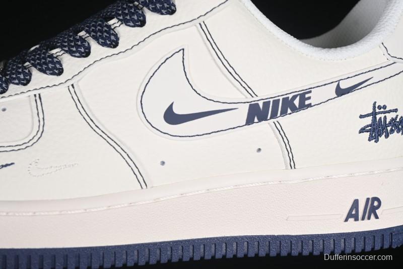 Nike Air Force 1 '07 Low Stussy Collaboration Grey Swoosh Casual Sneakers - HH7518-063