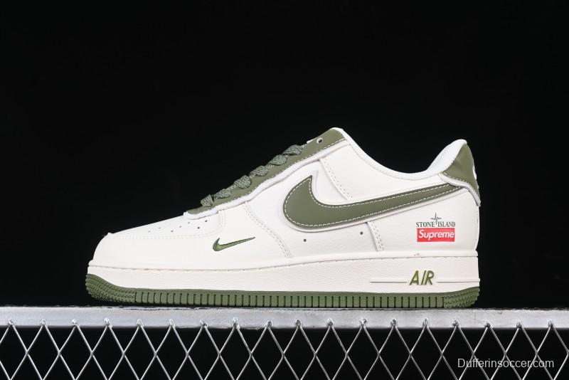 Nike Air Force 1 '07 Low Stone Island x Supreme Collaboration Beige Green Swoosh Low-Top Casual Sneakers - BB1616-301