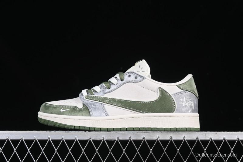Nike Travis Scott x Fragment Design x Air Jordan 1 Low OG SP AJ1 Retro Sneakers in Green Suede - DM9288-012