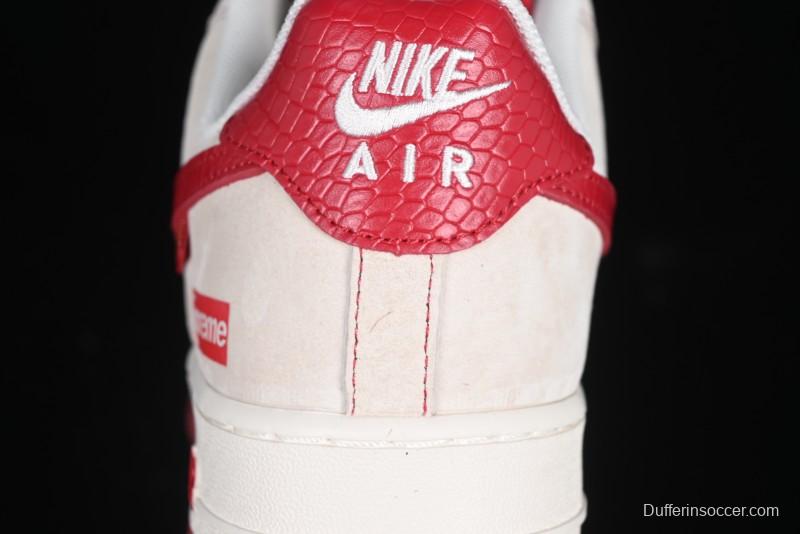 Nike Air Force 1 '07 Low Supreme Collaboration Year of the Snake Limited Edition Red Snake Swoosh Low-Top Casual Sneakers - HH7518-032