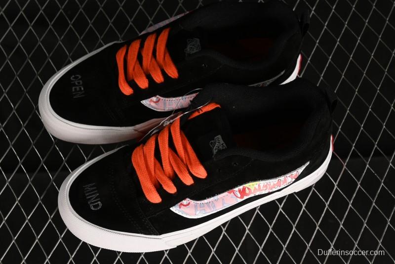 Vans Classics Knu Skool Retro Sneakers with Embroidered Graffiti Design and Thick Tongue - VN000CS00ZB