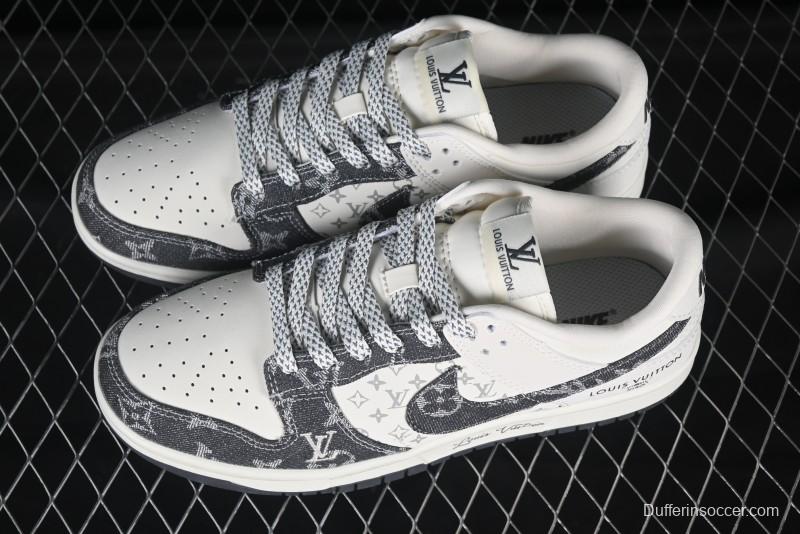 Nike SB Dunk Low LV Collaboration Black Denim Anniversary High-End Custom Low-Top Casual Skate Shoes - CH8311-236