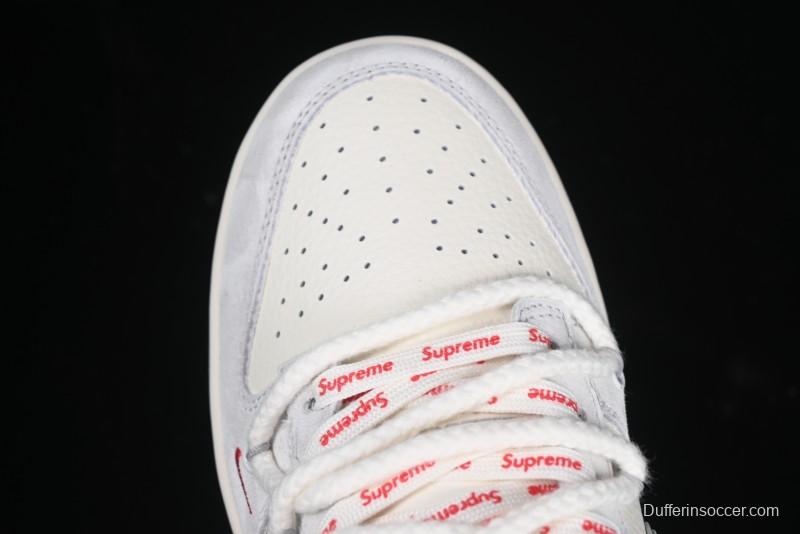 Nike SB Dunk Low Supreme Collaboration Light Gray Drawstring Anniversary High-End Custom Low-Top Casual Skate Shoes - XX3168-109