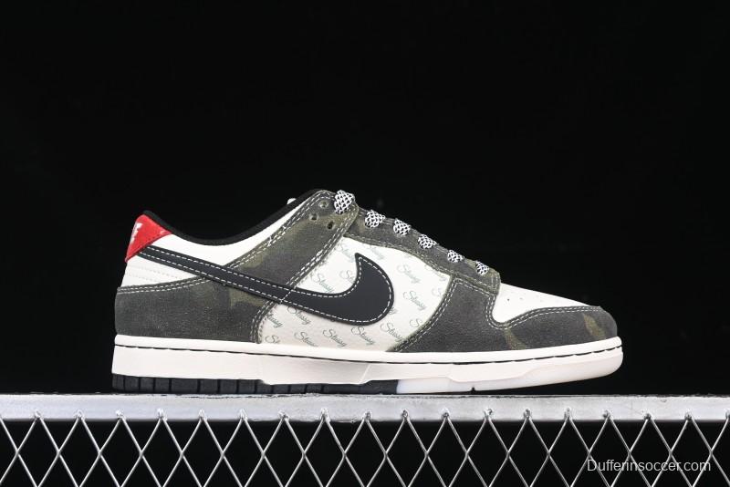 Nike SB Dunk Low Stussy Collaboration - Camo Black Swoosh Anniversary High-End Custom Low-Top Casual Sneakers - DM6868-011