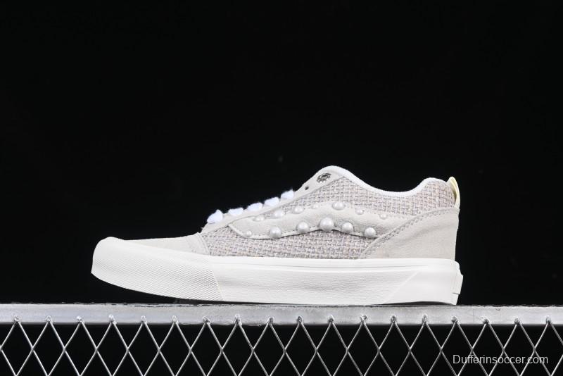 Vans Knu Skool Pearl White Grey Low Top Casual Skate Shoes - VN0007QDBGE